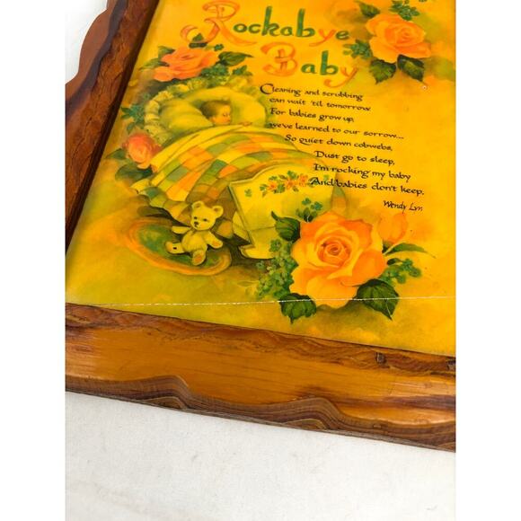 Vintage 1970's Rockabye Baby Wooden Plaque Frame Nursery Art Wall Decor 9"x11" - Picture 5 of 9
